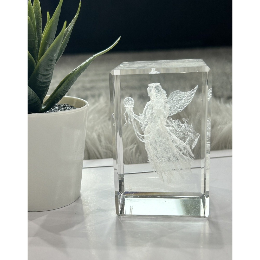 Signed 3D Laser Etched ANGEL Clear Acrylic Lucite Paperweight 3 x 2 x 2